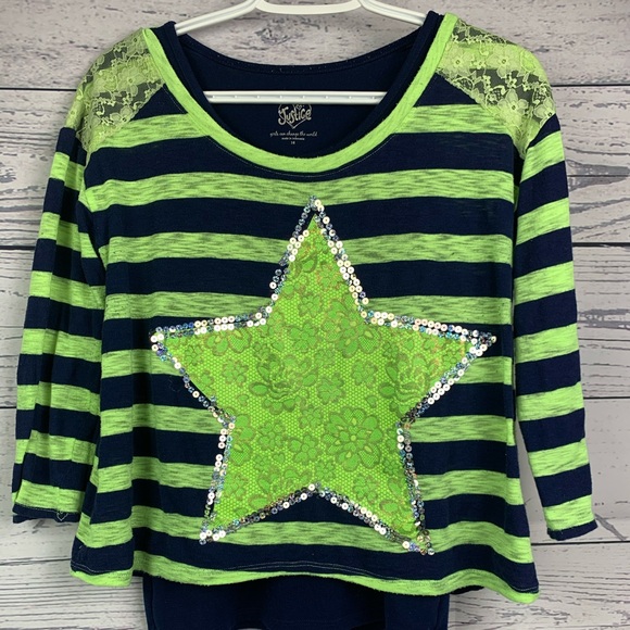 Justice Neon Green Star with Strips and Lace sz 16 - Picture 1 of 5
